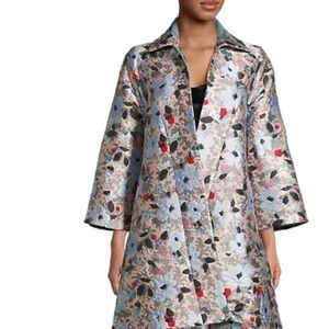 Frances Valentine Floral Patterned Coat - Blue, Red, Black
